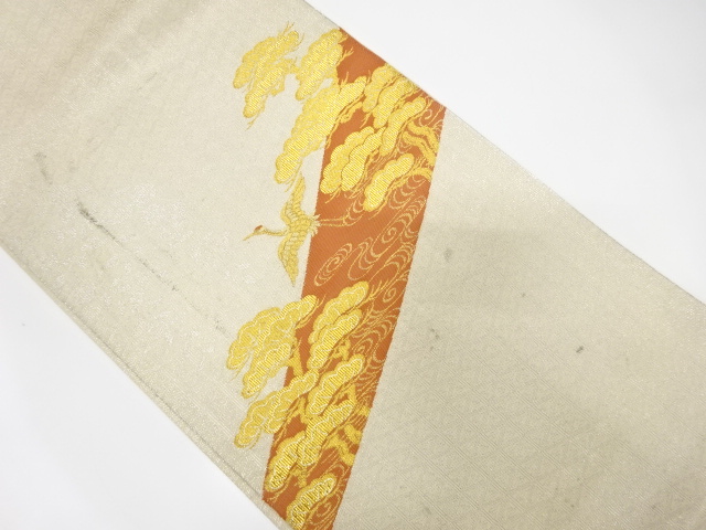 アンティーク　帯清製　松原に鶴模様織出し袋帯（材料）